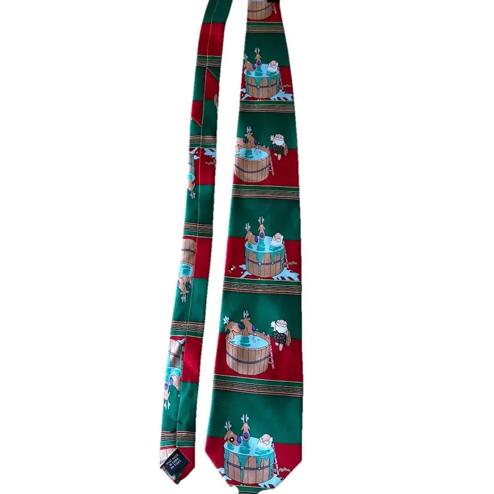 VTG Holiday Christmas Silk Ties Santa Snowmen Ornaments Red Green Necktie Lot 3